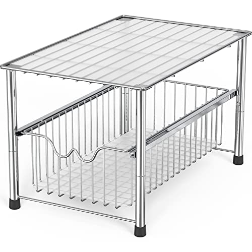 DecoBrothers Stackable Under Sink Organizer with Sliding Basket, Chrome