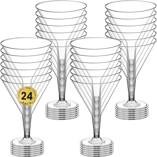 DecorRack 24 Martini Cocktail Glasses, 7 Oz BPA-Free Plastic Party Cups, Perfect for Outdoor Parties, Weddings, Picnics, Stackable Stemmed, Reusable, Disposable Glasses (Pack of 24) - My Kitchen Products