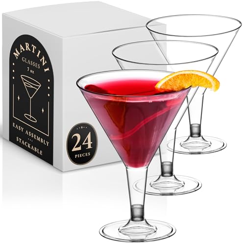 DecorRack 24 Martini Cocktail Glasses, 7 Oz BPA-Free Plastic Party Cups, Perfect for Outdoor Parties, Weddings