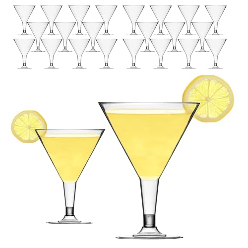 DecorRack 24 Martini Cocktail Glasses, 7 Oz BPA-Free Plastic Party Cups, Perfect for Outdoor Parties, Weddings, Picnics, Stackable Stemmed, Reusable, Disposable Glasses (Pack of 24) - My Kitchen Products