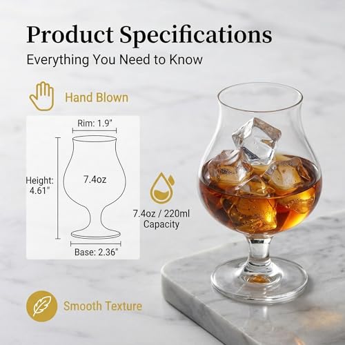 DeeCoo 2 Pack Crystal Whiskey, Bourbon, Scotch Glasses, Wine Tasting Glasses 7 oz, Shot Glasses Set, Old Fashioned Brandy Snifter Glass for Liquor Tequila Gin Cognac Vodka Cocktai, Gift for Men Father - My Kitchen Products