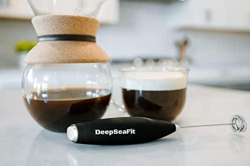 Deep Sea Fit Electric Hand Frother – Pre-Workout & Supplement Mixer, Milk Frother for Coffee, Lattes & Protein Drinks (Black) – Batteries Included - My Kitchen Products