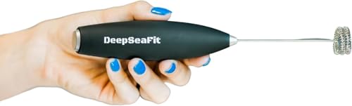 Deep Sea Fit Electric Hand Frother – Pre-Workout & Supplement Mixer, Milk Frother for Coffee, Lattes & Protein Drinks (Black) – Batteries Included - My Kitchen Products