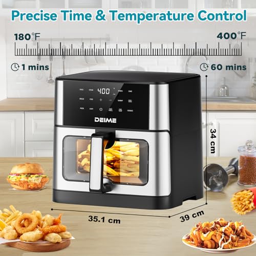 DEIME Air Fryer 10.2 QT, 1700W Large Capacity with 10 Preset, Visual Cooking Window, Non-Stick Basket, Recipe Included (Silver) - My Kitchen Products
