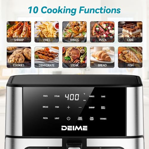DEIME Air Fryer 10.2 QT, 1700W Large Capacity with 10 Preset, Visual Cooking Window, Non-Stick Basket, Recipe Included (Silver) - My Kitchen Products