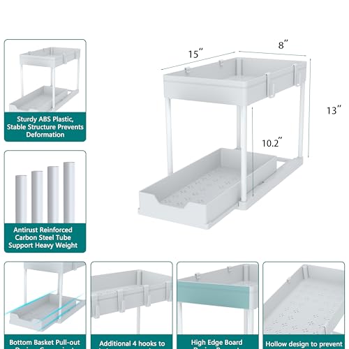 DEKAVA Cabinet, 2 Pack Under Sink Organizer, 2 Tier Sliding Bathroom Kitchen Organizer, Large White ABS Baskets, Easy Install & Clean - My Kitchen Products