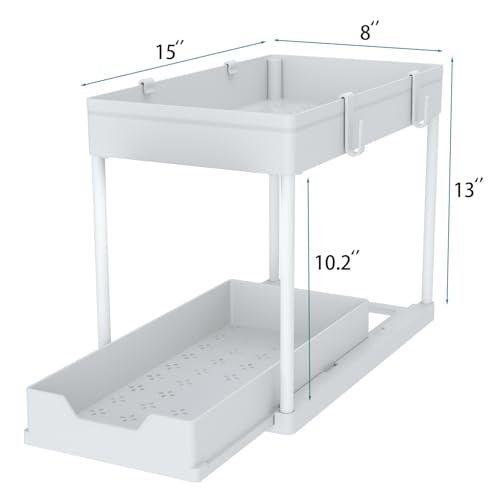 DEKAVA Cabinet, 2 Pack Under Sink Organizer, 2 Tier Sliding Bathroom Kitchen Organizer, Large White ABS Baskets, Easy Install & Clean - My Kitchen Products