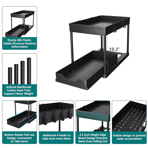 DEKAVA Under Sink Organizer 2 Pack, Bathroom Cabinet Organizer, 2 Tier Sliding Cabinet Basket Organizer Drawer, Multi-Purpose Bath Collection Baskets for Bathroom (Black) - My Kitchen Products