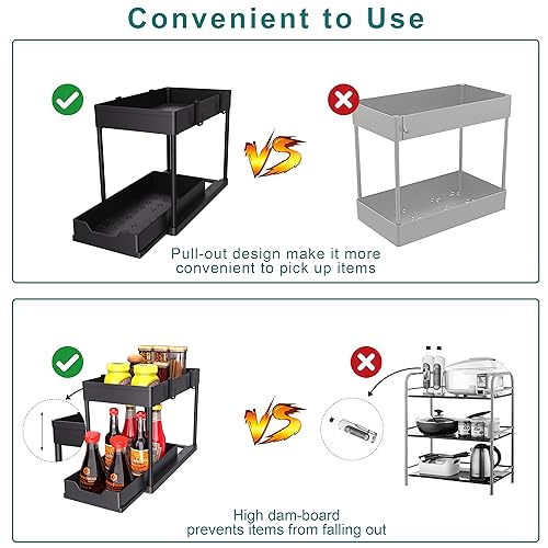 DEKAVA Under Sink Organizer 2 Pack, Bathroom Cabinet Organizer, 2 Tier Sliding Cabinet Basket Organizer Drawer, Multi-Purpose Bath Collection Baskets for Bathroom (Black) - My Kitchen Products