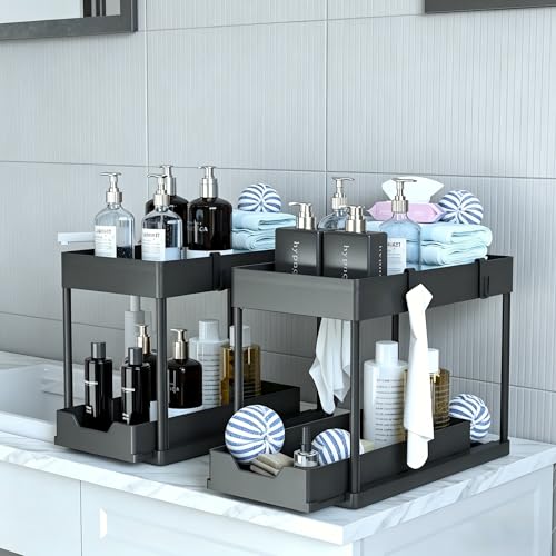 DEKAVA Under Sink Organizer 2 Pack, Bathroom Cabinet Organizer, 2 Tier Sliding Cabinet Basket Organizer Drawer, Multi-Purpose Bath Collection Baskets for Bathroom (Black) - My Kitchen Products