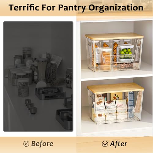 Delamu 2 Set Pantry Organizers and Storage, Trash Bag Holder Under Sink Organizer for 4-13 Gal Bags, Trash Bag Dispenser with Bamboo Top for Onion, Potato, Garlic, Clear (11-7/32"L*7" W*7-1/8"H) - My Kitchen Products
