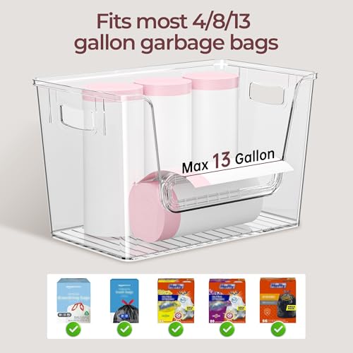 Delamu 2 Set Pantry Organizers and Storage, Trash Bag Holder Under Sink Organizer for 4-13 Gal Bags, Trash Bag Dispenser with Bamboo Top for Onion, Potato, Garlic, Clear (11-7/32"L*7" W*7-1/8"H) - My Kitchen Products