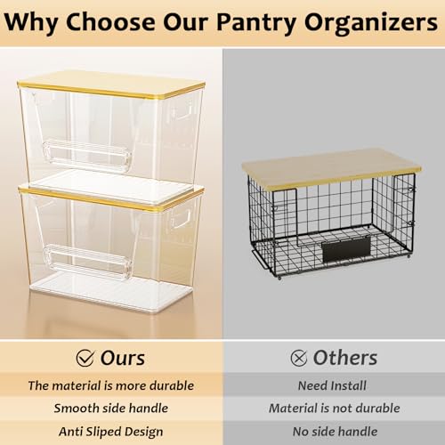 Delamu 2 Set Pantry Organizers and Storage, Trash Bag Holder Under Sink Organizer for 4-13 Gal Bags, Trash Bag Dispenser with Bamboo Top for Onion, Potato, Garlic, Clear (11-7/32"L*7" W*7-1/8"H) - My Kitchen Products
