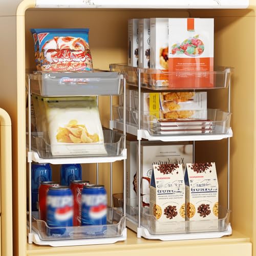 Delamu 2 Sets of 3-Tier Bathroom Under Sink Organizers and Storage, Multi-Purpose Stackable Pantry Organization and Storage, Pull Out Clear Kitchen Bathroom Cabinet Organizer with Movable Dividers - My Kitchen Products