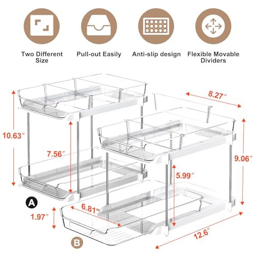Delamu 2-Tier Multi-Purpose Bathroom Under Sink Organizers and Storage, Stackable Kitchen Pantry Organization, Pull Out Medicine Cabinet Organizer with Movable Dividers, White, 2 Pack - My Kitchen Products