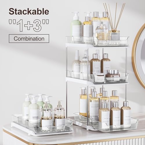 Delamu 2-Tier Multi-Purpose Bathroom Under Sink Organizers and Storage, Stackable Kitchen Pantry Organization, Pull Out Medicine Cabinet Organizer with Movable Dividers, White, 2 Pack - My Kitchen Products
