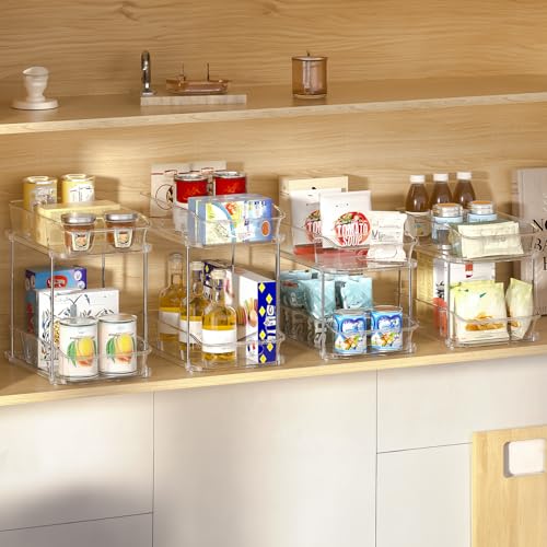 Delamu 2-Tier Under Sink Organizers and Storage, Multi-Purpose Stackable Bathroom Cabinet organizers, Pull Out Kitchen Pantry Organization and Storage with Dividers(2 Pack, Clear) - My Kitchen Products