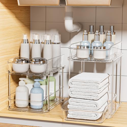 Delamu 2-Tier Under Sink Organizers and Storage, Multi-Purpose Stackable Bathroom Cabinet