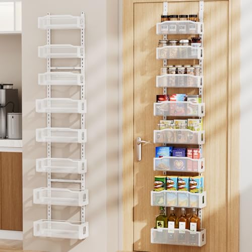 Delamu 8 Tier Over the Door Pantry Organizer, 2in1 Hanging or Wall Mount Spice Rack