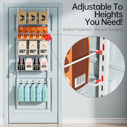Delamu Adjustable Cabinet Door Organizer, 6-Tier Hanging Spice Rack Organizer, Metal Over the Door Pantry Organizer, Pantry Organizers and Storage Shelves for Kitchen Bathroom Laundry Room, White M - My Kitchen Products