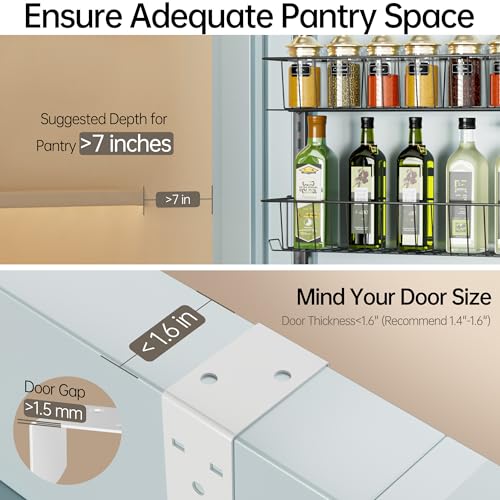 Delamu Adjustable Cabinet Door Organizer, 6-Tier Hanging Spice Rack Organizer, Metal Over the Door Pantry Organizer, Pantry Organizers and Storage Shelves for Kitchen Bathroom Laundry Room, White M - My Kitchen Products