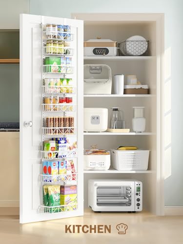 Delamu Narrow 9-Tier Over the Door Pantry Organizer, Adjustable Pantry Storage, Metal Hanging Spice Rack, Cabinet Door Organizer for Kitchen, Bathroom, Laundry Room, 12.5" White - My Kitchen Products
