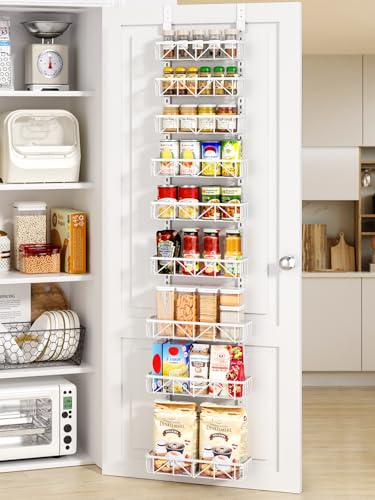 Delamu Narrow 9-Tier Over the Door Pantry Organizer, Adjustable Pantry Storage, Metal Hanging Spice