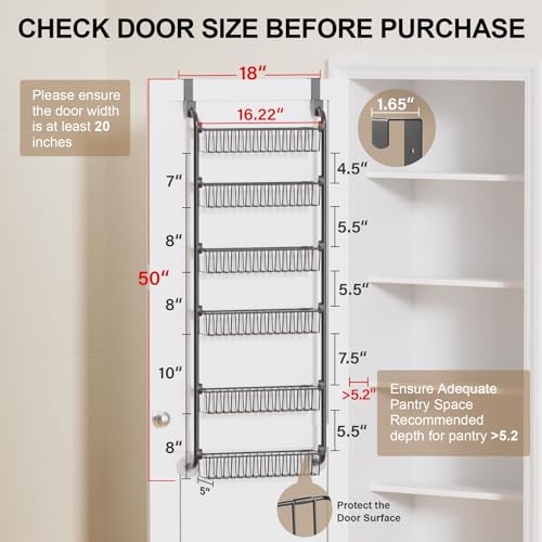 Delamu Over the Door Pantry Organizer, 6-Tier Metal Pantry Door Organization and Storage, Hanging Kitchen Basket Spice Rack Seasoning Shelves, Cabinet Door Organizer for Easy Install,D5xW18xH50inch - My Kitchen Products