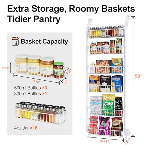Delamu Over the Door Pantry Organizer, 6-Tier Pantry Organizers and Storage, Metal Cabinet Door Organizer, Hanging Spice Rack Shelves for Home & Kitchen, D5 x W18 x H50 inch, White - My Kitchen Products