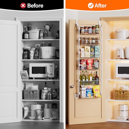 Delamu Over the Door Pantry Organizer, 6-Tier Pantry Organizers and Storage, Metal Cabinet Door Organizer, Hanging Spice Rack Shelves for Home & Kitchen, D5 x W18 x H50 inch, White - My Kitchen Products