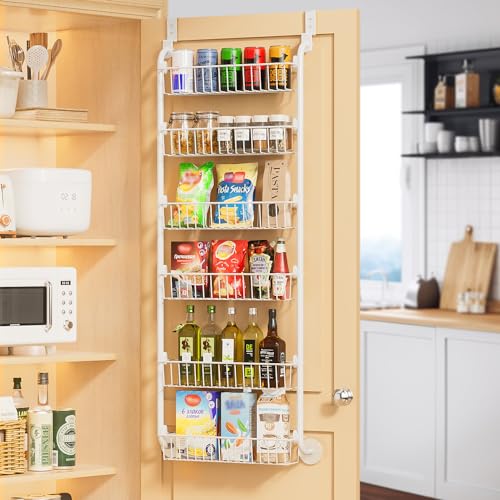 Delamu Over the Door Pantry Organizer, 6-Tier Pantry Organizers and Storage, Metal Cabinet Door
