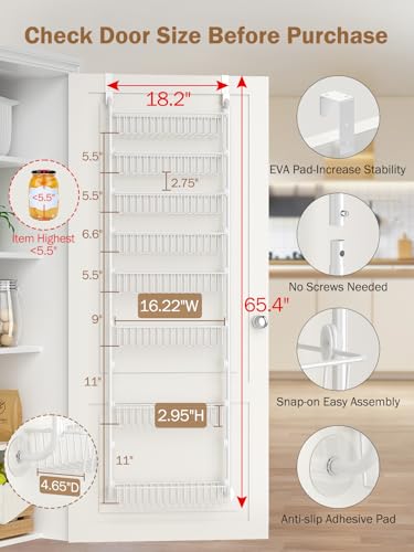 Delamu Over The Door Pantry Organizer, 8-Tier Pantry Door Organizers and Storage with Adjustable Basket, Metal Hanging Spice Rack, Seasoning Organizer, Door Organizer for Home Kitchen Bathroom, White - My Kitchen Products