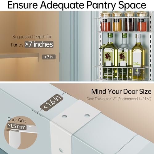 Delamu Pantry Door Organizer, Adjustable Metal Over the Door Pantry Organizer Rack, 6-Tier Over the Door Spice Rack, Kitchen Pantry Door Organizers and Storage, D5 W12 H52.1 inch, White, Small - My Kitchen Products