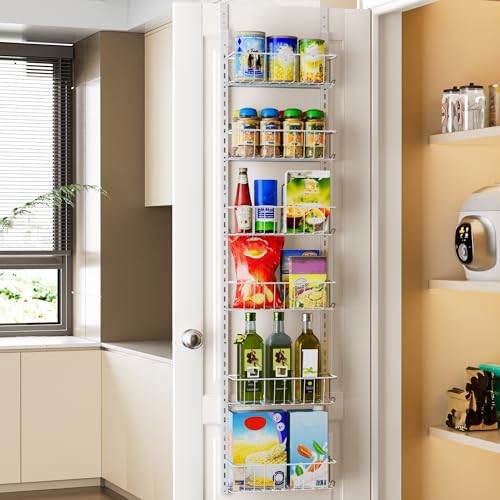 Delamu Pantry Door Organizer, Adjustable Metal Over the Door Pantry Organizer Rack, 6-Tier Over the Door Spice