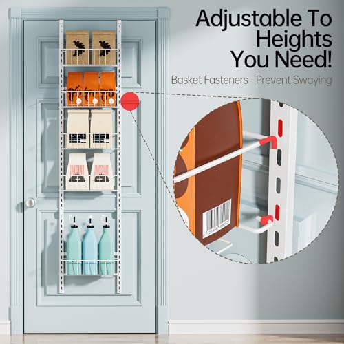 Delamu Pantry Door Organizer, Adjustable Metal Over the Door Pantry Organizer Rack, 6-Tier Over the Door Spice Rack, Kitchen Pantry Door Organizers and Storage, D5 W12 H52.1 inch, White, Small - My Kitchen Products