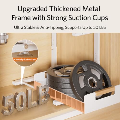 Delamu Under Sink Organizer 2 Pack, Pull Out Cabinet Organizer for Kitchen Sink, 2 Tier Metal Slide Out Shelf Caddy for Bathroom Storage, 5 Adjustable Heights for Pantry & Laundry Room, White - My Kitchen Products