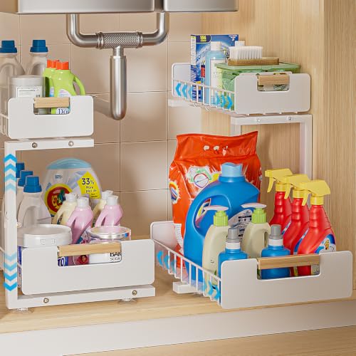 Delamu Under Sink Organizer 2 Pack, Pull Out Cabinet Organizer for Kitchen