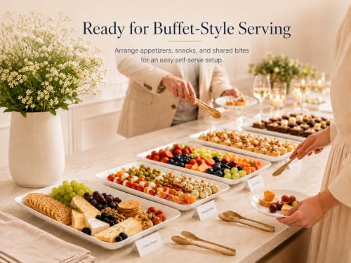 DELLING 16 Inch Large Serving Platter Set of 3, White Porcelain Platters for Serving Food - Rectangular Serving Trays for Party Entertaining, Oven Safe to 590°F, Dinnerware - My Kitchen Products