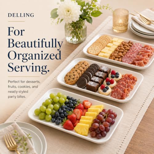 DELLING 16 Inch Large Serving Platter Set of 3, White Porcelain Platters for Serving Food - Rectangular Serving Trays for Party Entertaining, Oven Safe to 590°F, Dinnerware - My Kitchen Products