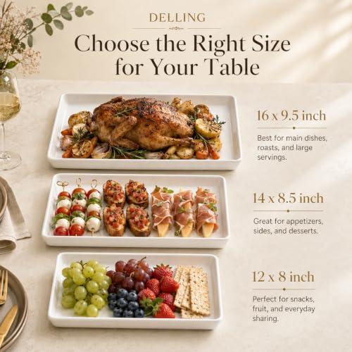 Delling Large Serving Platter, 16/14/12 Inch Rectangular Serving Trays for Serving Food, Serving Tray for Party - Set of 3, White - My Kitchen Products
