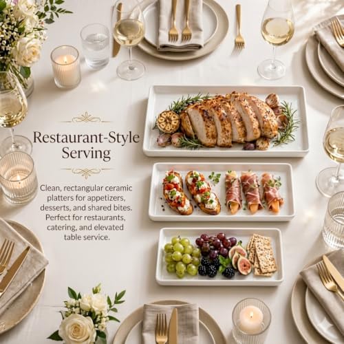 Delling Large Serving Platter, 16/14/12 Inch Rectangular Serving Trays for Serving Food, Serving Tray for Party - Set of 3, White - My Kitchen Products