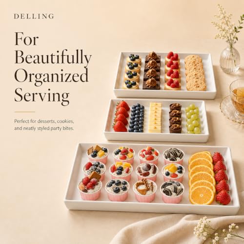 Delling Large Serving Platter, 16/14/12 Inch Rectangular Serving Trays for Serving Food, Serving Tray for Party - Set of 3, White - My Kitchen Products