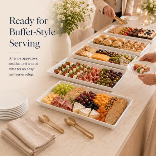 Delling Large Serving Platter, 16/14/12 Inch Rectangular Serving Trays for Serving Food, Serving Tray for Party - Set of 3, White - My Kitchen Products