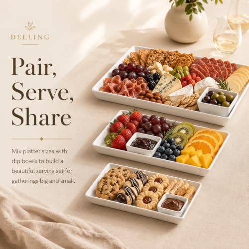 Delling Large Serving Platter, 16/14/12 Inch Rectangular Serving Trays for Serving Food, Serving Tray for Party - Set of 3, White - My Kitchen Products