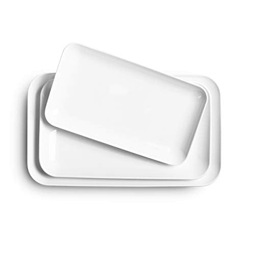 DELLING Large Serving Platter Set of 3, 16/14/12 Inch Porcelain Serving Trays for Party - White Ceramic Rectangular Platters
