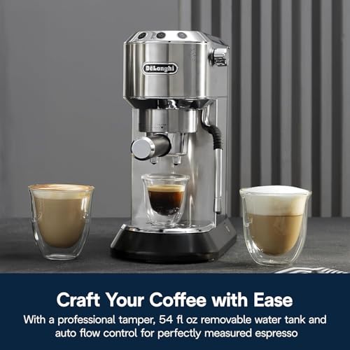 De’Longhi Dedica Arte Espresso Machine with My LatteArt Steam Wand (Milk Frother), 15-Bar Pump & 3-Level Temp Control - Compact Espresso Maker for Latte & Cappuccino - Italian Stainless Steel Design - My Kitchen Products