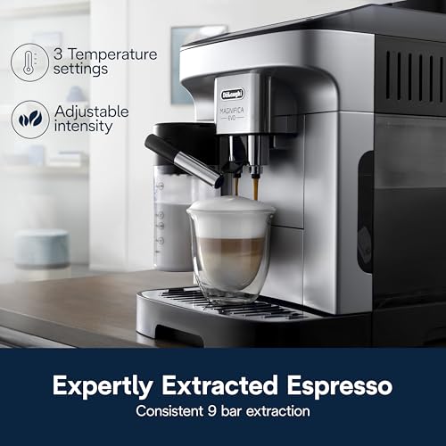 De'Longhi Magnifica Evo Automatic Espresso & Coffee Machine with Auto Milk Frother, Built-in Grinder & Auto-Clean Function - For Latte, Cappuccino, Americano, Iced Coffee, ECAM29084SB , Silver - My Kitchen Products