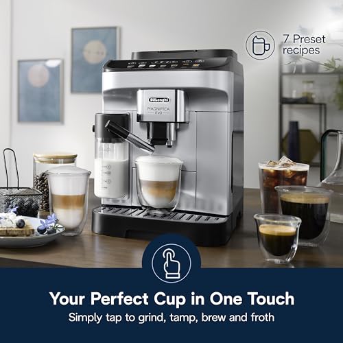 De'Longhi Magnifica Evo Automatic Espresso & Coffee Machine with Auto Milk Frother, Built-in Grinder & Auto-Clean Function - For Latte, Cappuccino, Americano, Iced Coffee, ECAM29084SB , Silver - My Kitchen Products