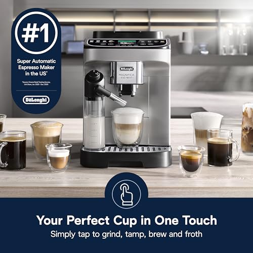 De'Longhi Magnifica Evo Next Fully Automatic Espresso Machine - Programmable Coffee Maker with Grinder and Milk Frother - Hot & Cold Brewer for Espresso, Latte, Cappuccino, Americano, Tea and More - My Kitchen Products