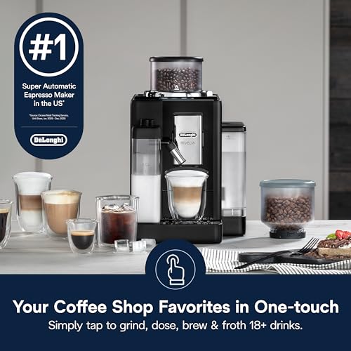 De'Longhi Rivelia Automatic Espresso Machine with Grinder & Milk Frother – All-in-One Coffee Maker, Hot & Iced Latte, Cappuccino, Bean Switch System, Burr Grinder, Compact Italian Design, Black - My Kitchen Products
